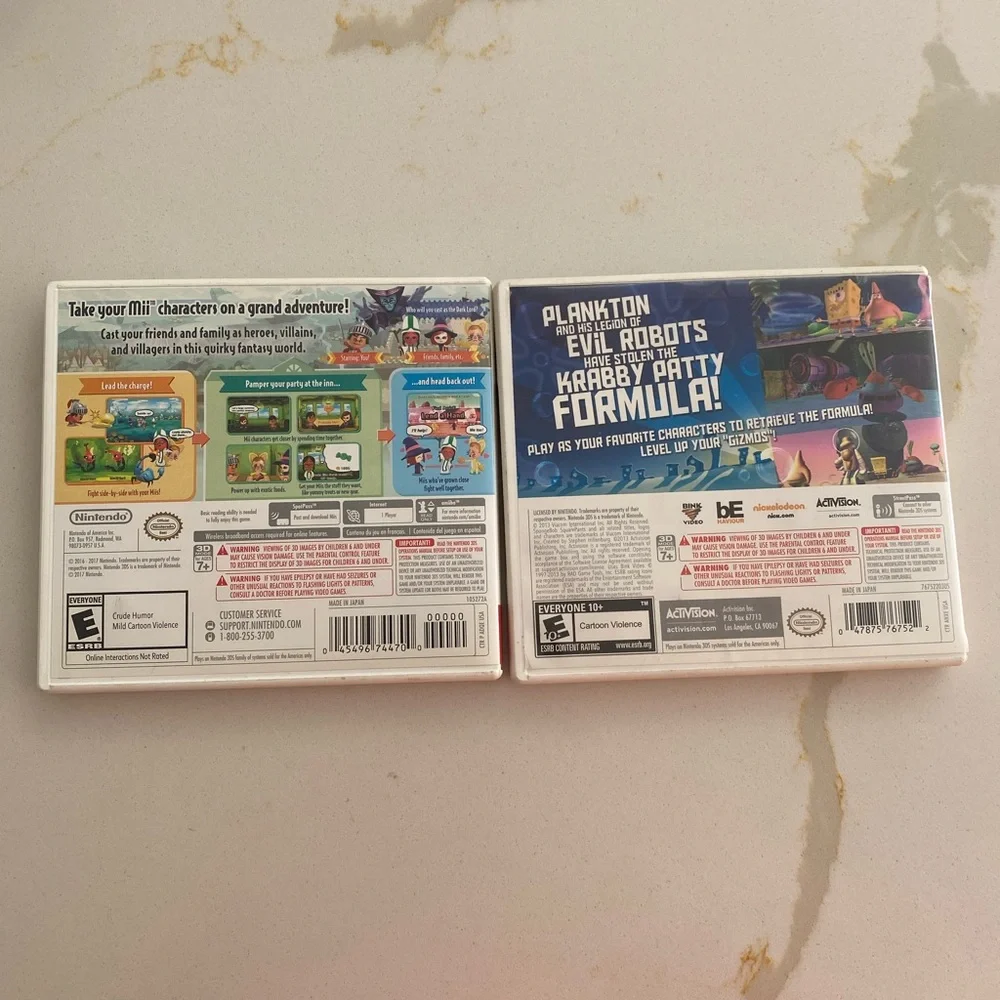 Nintendo 3DS Miitopia and SpongeBob Game Case - EMPTY INSIDE NO GAME